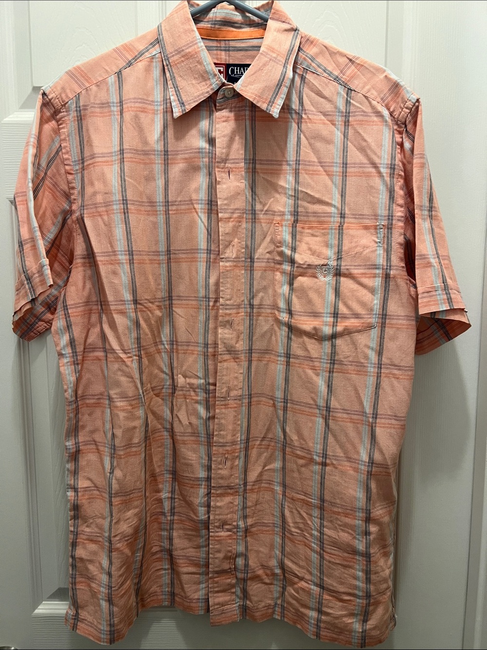 Chaps Men's Peach Plaid Short-Sleeve Button-Down Shirt